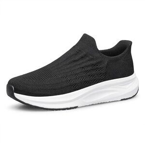 Women Black-White Slip On Walking Flat Lightweight Breathable Casual Sneakers